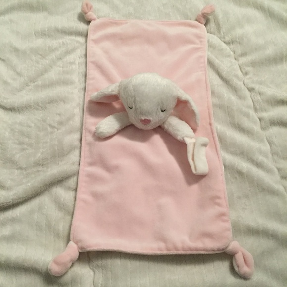 Carter's Pink White Bunny Rectangular Rattle Plush Baby Security Blanket Lovey - Picture 2 of 5